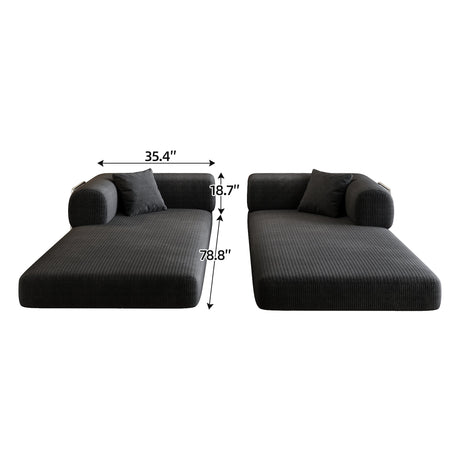 78.8' Compression Sofa,Convertible Floor Sofa Bed-with Pillow Back Support Armrest,Comfy Futon Couch Sleeper Bed,Loveseats Boneless Modular Sectional Sofa,Corduroy fabric,for Living Room,Bedroom,Black HouseOfZazla