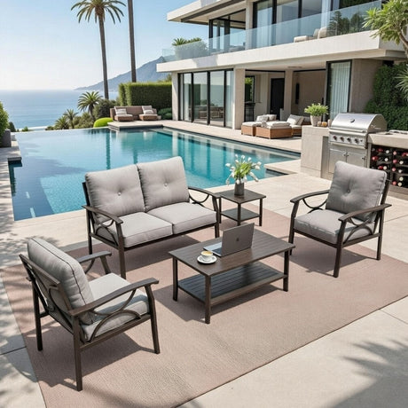 Patio Furniture Set with Coffee Table and Cushions for Backyard HouseOfZazla