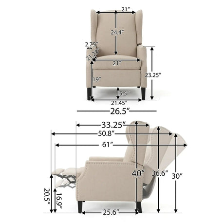 Westeros Wing Back Fabric Upholstered Recliner HouseOfZazla