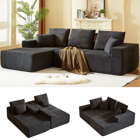 Modular Sectional Sofa With Chaise, L Shaped Cloud Couch With Deep Seat, Sectional Couches For Living Room - Black HouseOfZazla