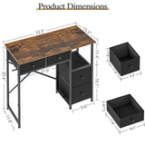 3IngSeagulls Small Computer Desk with 4 Fabric Drawers, Simple Writing Desk for Home Office, Compact Study Desks for Small Spaces, Kids Desk Study for Bedroom, Rustic Brown 3IngSeagulls