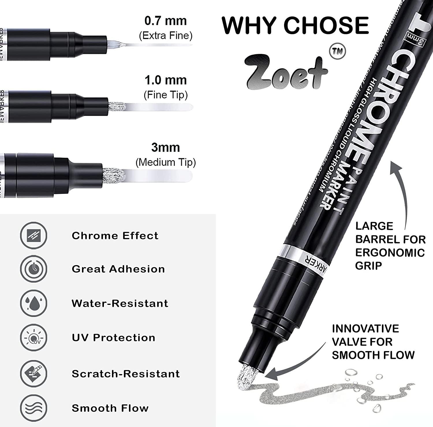 3PK Mirror Chrome Marker Paint Pen for Repairing, Model Painting Permanent  Liquid – WoodArtSupply