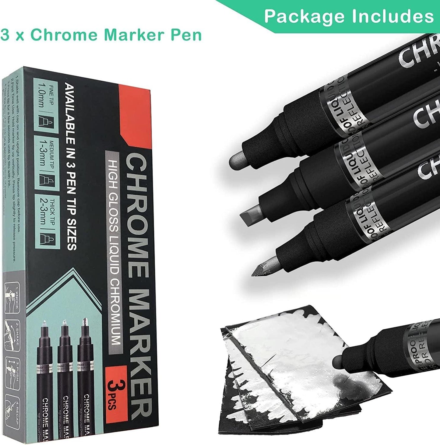 3PK Mirror Chrome Marker Paint Pen for Repairing, Model Painting Permanent Liquid - WoodArtSupply