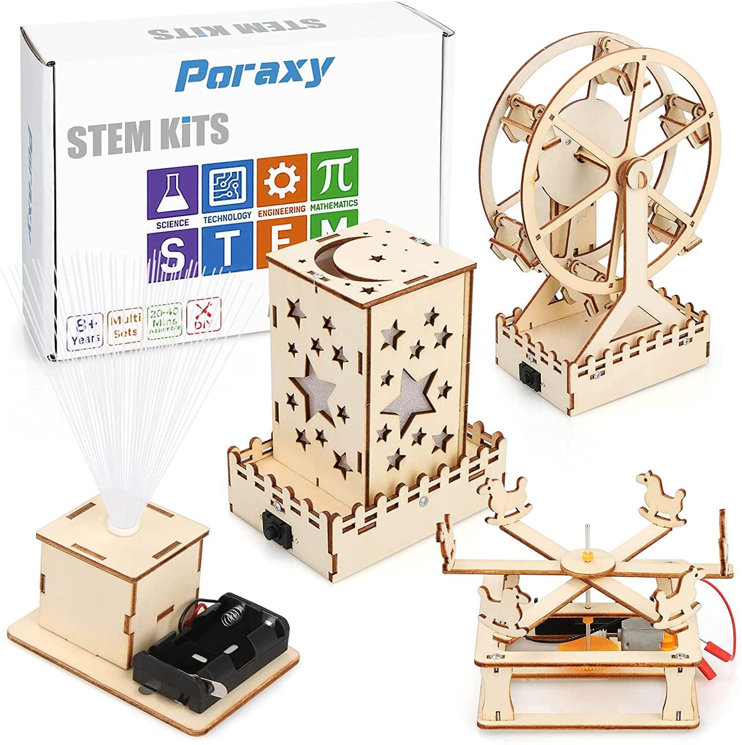 4 in 1 STEM Kit, Wooden Construction Science Projects Mechanical Model Kit, 3D Building Puzzle, DIY Educational Toys - WoodArtSupply