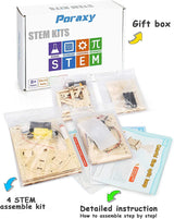 4 in 1 STEM Kit, Wooden Construction Science Projects Mechanical Model Kit, 3D Building Puzzle, DIY Educational Toys WoodArtSupply