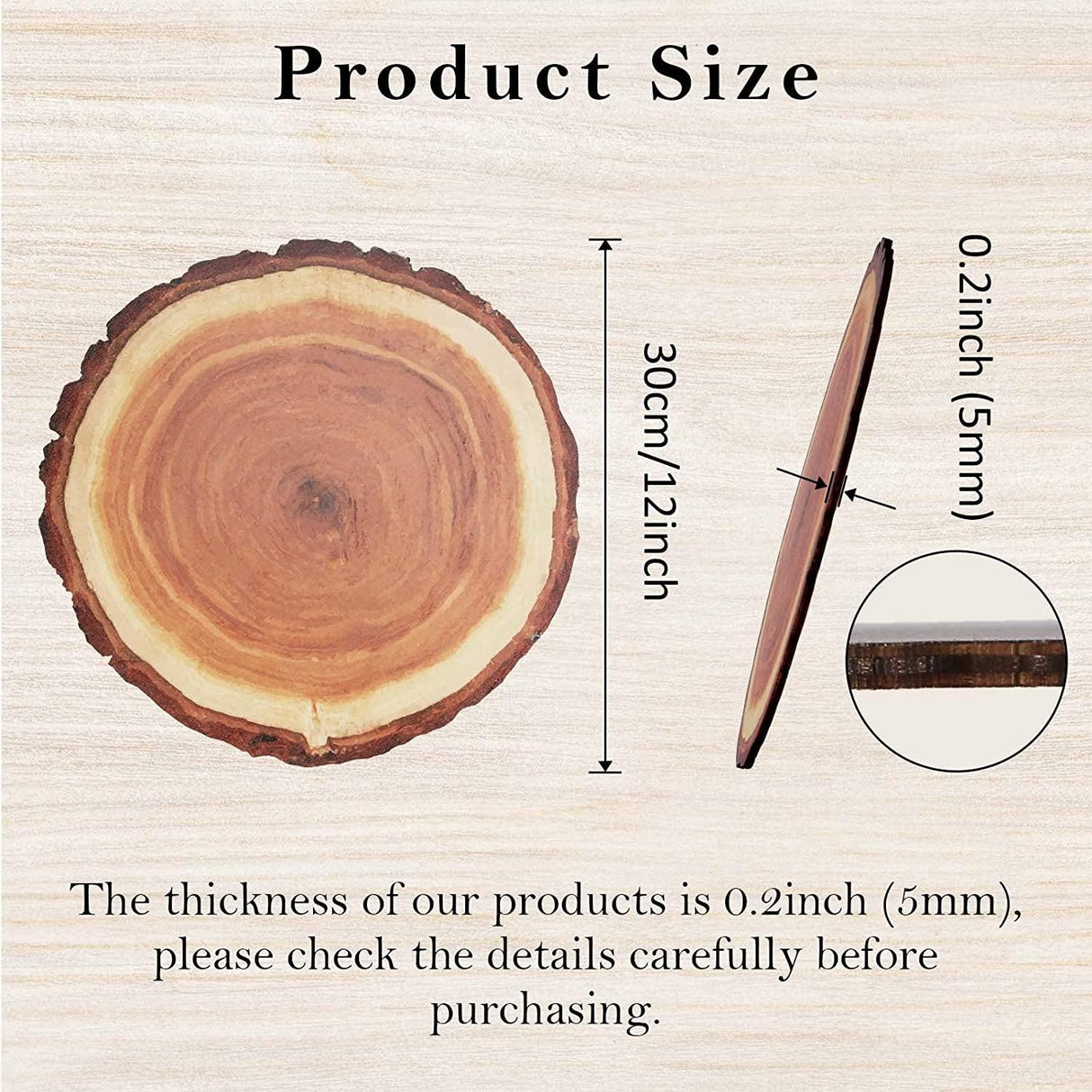 4 Pack 12 Inch X 5MM Artificial Thin UV Printed round Plywood, Imitative Rustic Wood Slices Place Mats WoodArtSupply