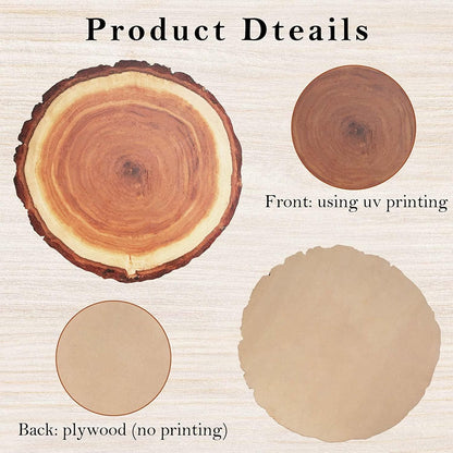 4 Pack 12 Inch X 5MM Artificial Thin UV Printed round Plywood, Imitative Rustic Wood Slices Place Mats - WoodArtSupply