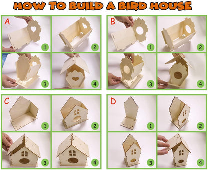4 Pack Bird House Crafts for Kids Ages 5-8 8-12, Buildable DIY Birdhouse Kit for Children to Build - WoodArtSupply