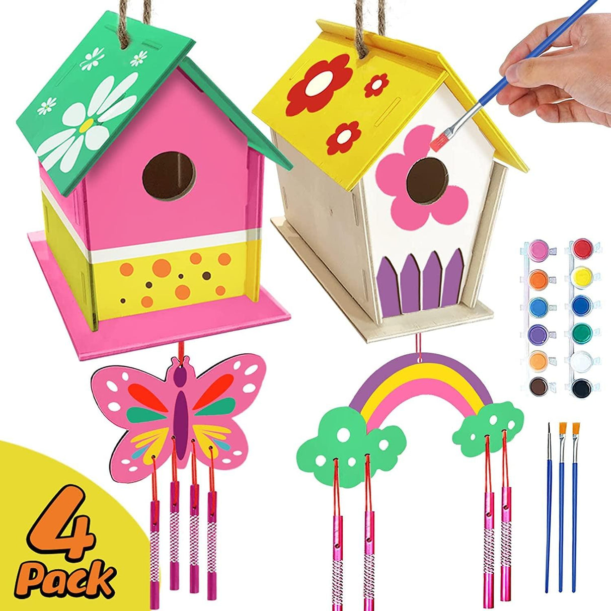 DIY Bird House and Wind Chime Craft Kit – 4 Pack Wooden Arts Set for Kids WoodArtSupply
