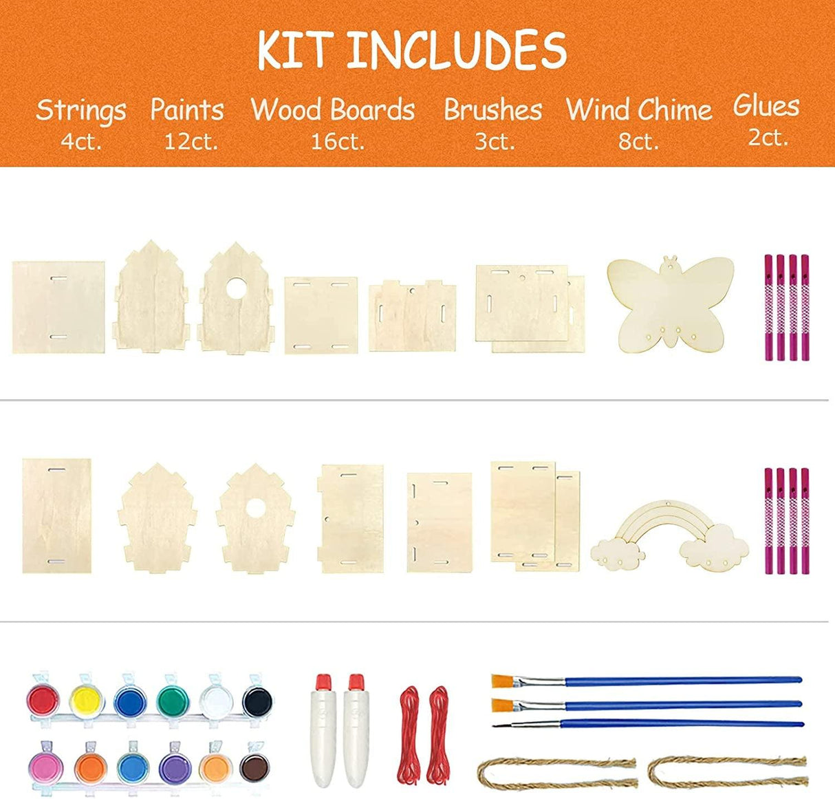 DIY Bird House and Wind Chime Craft Kit – 4 Pack Wooden Arts Set for Kids WoodArtSupply