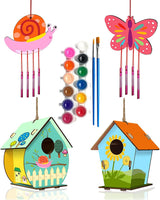 DIY Bird House & Wind Chime Craft Kit for Kids - 4 Pack Wooden Building & Painting Set WoodArtSupply