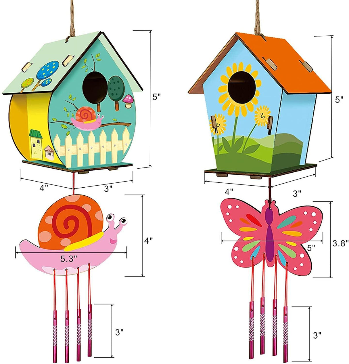 DIY Bird House & Wind Chime Craft Kit for Kids - 4 Pack Wooden Building & Painting Set WoodArtSupply