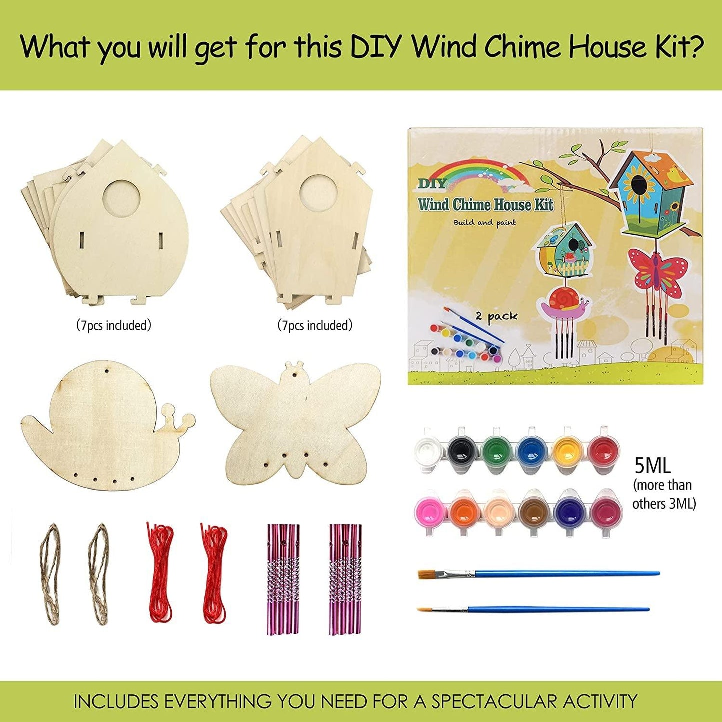 4 Pack DIY Bird House Wind Chime Kits for Children to Build and Paint, Wooden Arts and Crafts - WoodArtSupply