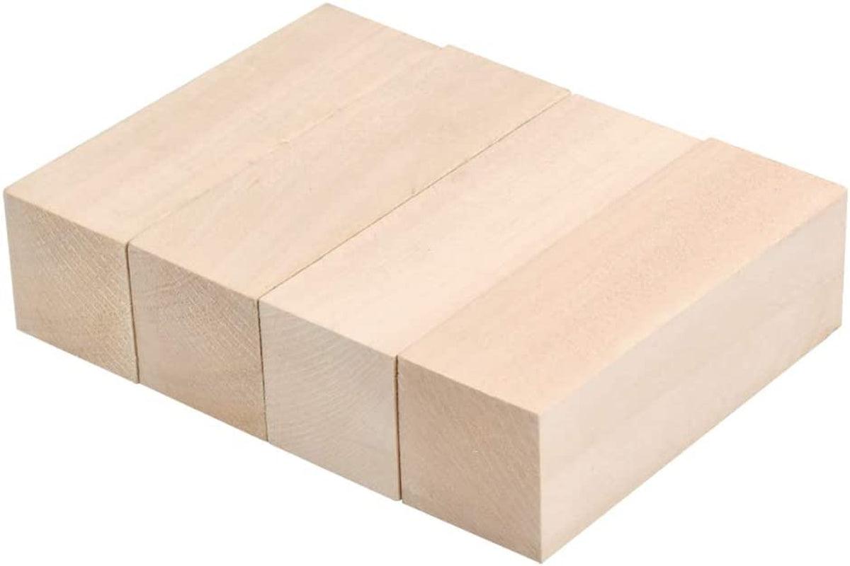 4 Pack Unfinished Basswood Carving Blocks Kit, Kiln Dried Whittling Soft Wood Carving Block Hobby Set - WoodArtSupply