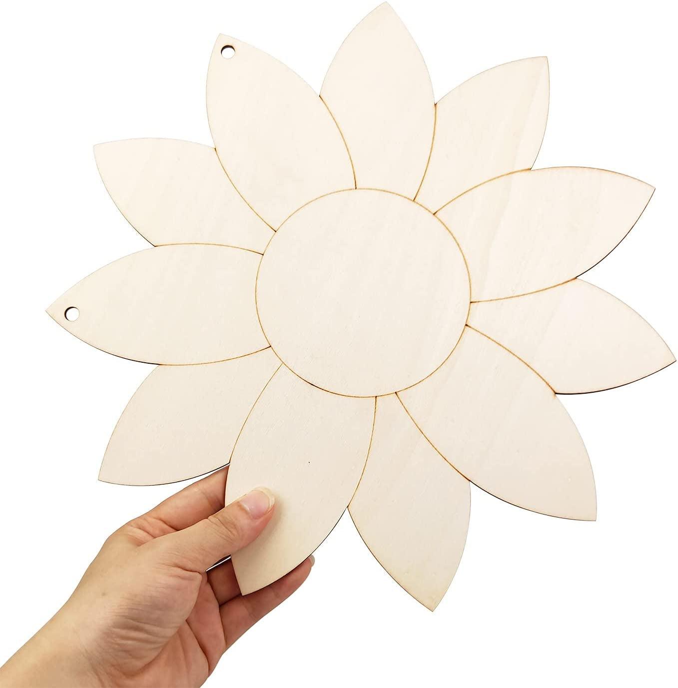 4 Pack Unfinished Wood Sunflower Cutout Wood Door Hangers Unpainted Wood Signs DIY Craft 12 Inch - WoodArtSupply