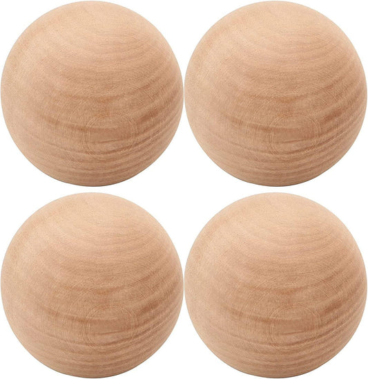 4 Pieces 3 Inch Wooden round Ball, Unfinished Natural DIY Decorative Crafting Hardwood Balls - WoodArtSupply