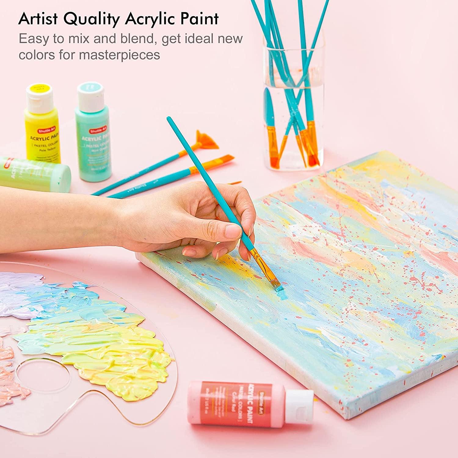 40 Pack Pastel Acrylic Paint Set, 30 Colors Acrylic Paint with 10 Paint Brushes, 60Ml/2Oz Bottles WoodArtSupply