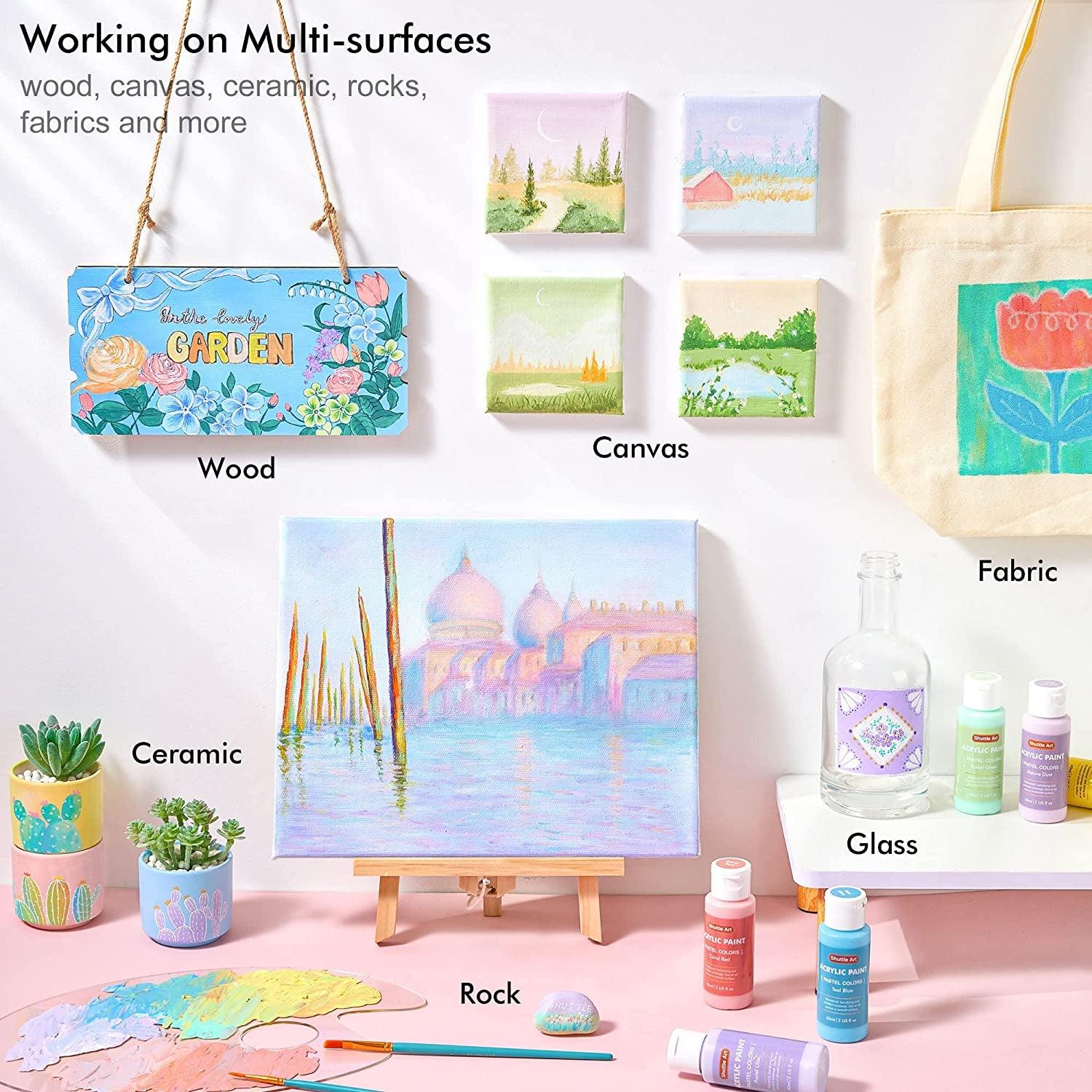 40 Pack Pastel Acrylic Paint Set, 30 Colors Acrylic Paint with 10 Paint Brushes, 60Ml/2Oz Bottles WoodArtSupply