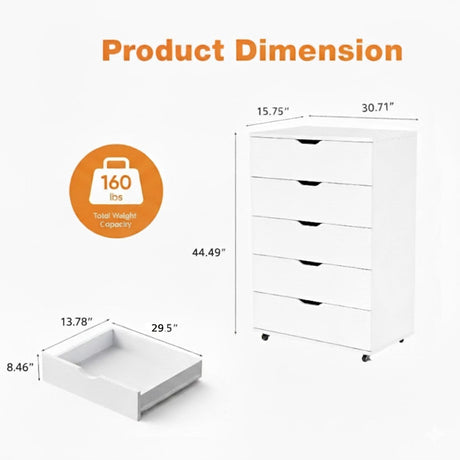 Modern 5 Drawer Dresser With Wheels HouseOfZazla