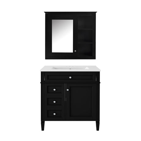 Bathroom Vanity With Medicine Cabinet, Royal Mirror Cabinet, Modern Bathroom Storage Cabinet With 2 Soft Closing Doors And 4 Drawers HouseOfZazla