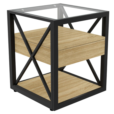 Set of 2 Modern End Tables with Drawer - Nightstands for Bedroom & Living Room HouseOfZazla