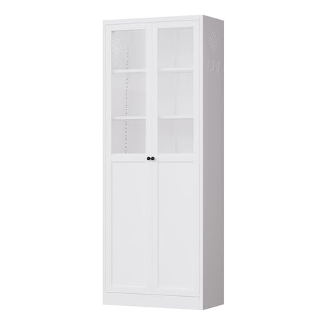 Tall Metal Kitchen Pantry Cabinet With Adjustable Shelves And Silent Magnetic Doors - White HouseOfZazla