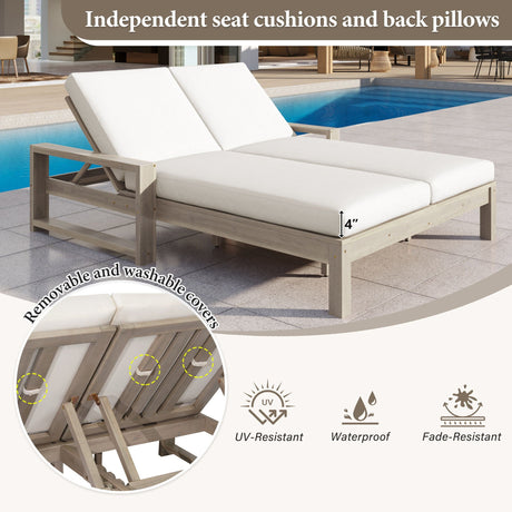 Outdoor Double Lounge Chair With 5 Position Adjustable Backrest HouseOfZazla