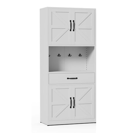 Kitchen Pantry Cabinet With Adjustable Shelves, Drawers, Hooks And Large Countertop - White HouseOfZazla