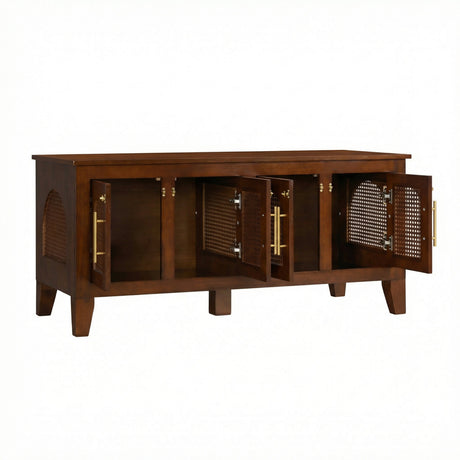Lars Indoor Rattan Decorated Rubber Wood Dog Crate Cabinet Furniture HouseOfZazla
