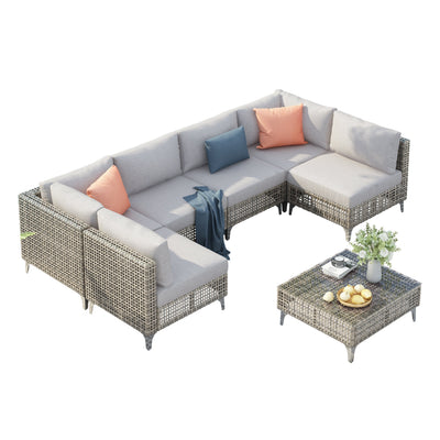 K&K 7-Piece Wicker Patio Furniture Set