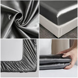 JNTKE Silk Satin Fitted Sheet, King Silky Soft Fitted Bottom Sheet, Luxury & Ultra Bedding Fitted Sheet Single Bottom Bed Sheets, Wrinkle Free, Fade Resistant Bedding, Khaki JNTKE