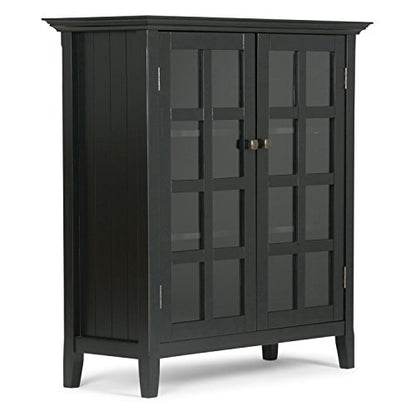 SIMPLIHOME Acadian SOLID WOOD 39 inch Wide Rustic Medium Storage Cabinet in Black, with 2 Tempered Glass Doors, 4 Adjustable Shelves - WoodArtSupply