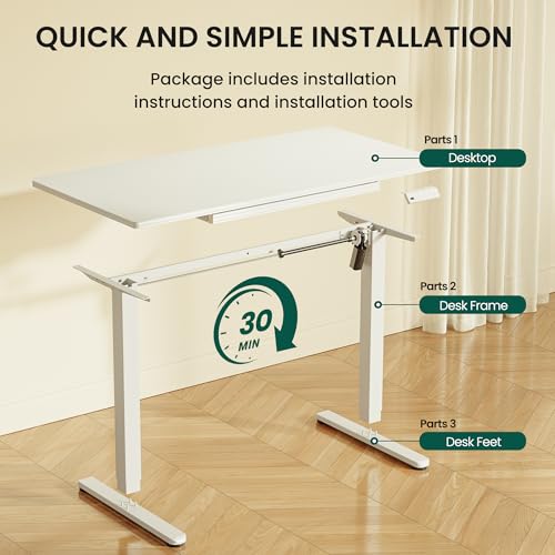 FEZIBO 48x24 inchs Electric Standing Desk - One-Piece Glass Top, Height Adjustable Workstation with 4 Memory Presets, Ergonomic Sit-to-Stand Table for Home Office & Gaming FEZIBO