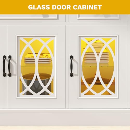 DWVO 65" Buffet Cabinet with 4 Glass Doors Storage, Sideboard Cabinet with 3 Drawers, Coffee Bar with Adjustable Shelves for Kitchen, Living Room, White DWVO