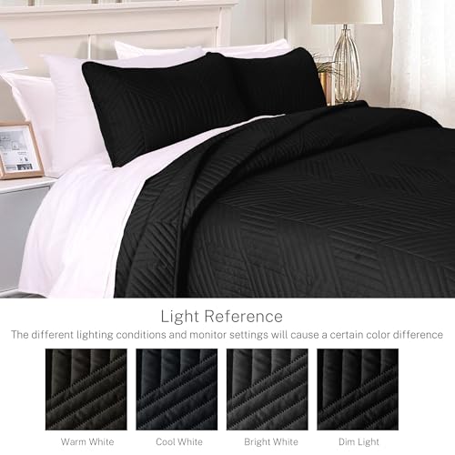 Exclusivo Mezcla Ultrasonic Full Queen Quilt Bedding Set, Lightweight Black Bedspreads Soft Modern Geometric Coverlet Set for All Seasons (1 Quilt and 2 Pillow Shams) Exclusivo Mezcla