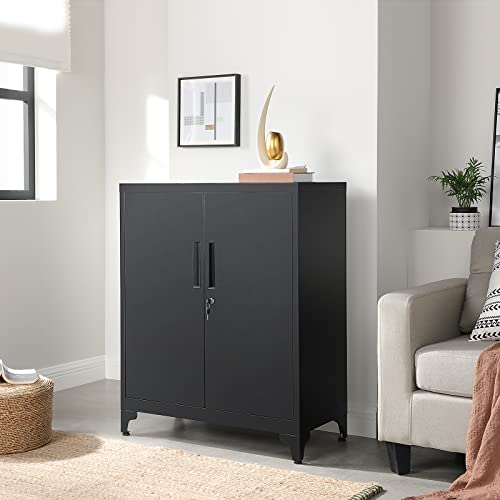 SONGMICS Garage Cabinet, Metal Storage Cabinet with Doors and Shelves, for Home Office, Garage and Utility Room, Black UOMC013B01 SONGMICS