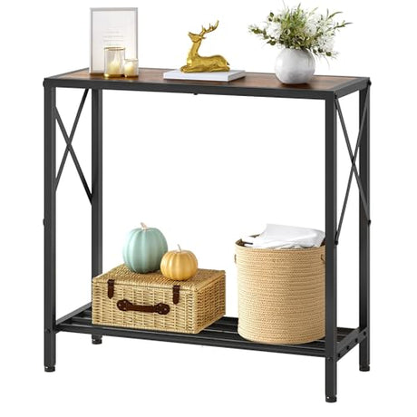 Tajsoon Console Table 28.3''L, 2 Tier Narrow Entryway Table with Open Shelves, Small Sofa Table for Living Room, Entrace, Hallway, Foyer, Corridor, Office, Rustic Brown Tajsoon
