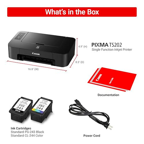 Canon TS202 Inkjet Photo Printer, Black (USB Required, not Included) Canon