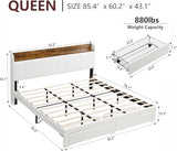 XKLOGER Queen Bed Frame with Headboard & Charging Station, Upholstered Platform Bed Frame with 2 Storage Drawers, Sturdy Wooden Slats Support/No Box Spring Needed/Noise Free/Easy Assembly/White XKLOGER