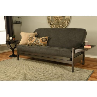 Kodiak Furniture Alamosa Wood Futon Set - Sofa Sleeper Frame with Mattress Included in Charcoal Gray Color - WoodArtSupply