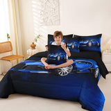 Feelyou Sports Car 7 Piece Bedding Set Blue Race Car Comforter Set with Sheets for Kids Boys Girls Extreme Sports Theme Bed in a Bag Cool Speed Luxury Car Decor Bed Set with 2 Pillowcases Full Feelyou
