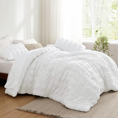 Bedsure Bed in a Bag Queen - 7 Pieces Plaid Seersucker Bedding Comforter Sets, Soft Lightweight White Boho Bed Set with Comforters Queen Size, Sheets, Pillowcases & Shams Bedsure