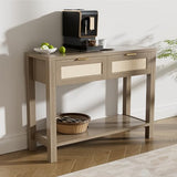 YUUIJOAA Boho Chic Console Table with 2 Rattan Drawers and Open Shelf Storage, Narrow Farmhouse Sofa Table for Small Space Entryway, Living Room,Hallway, Caramel Oak YUUIJOAA