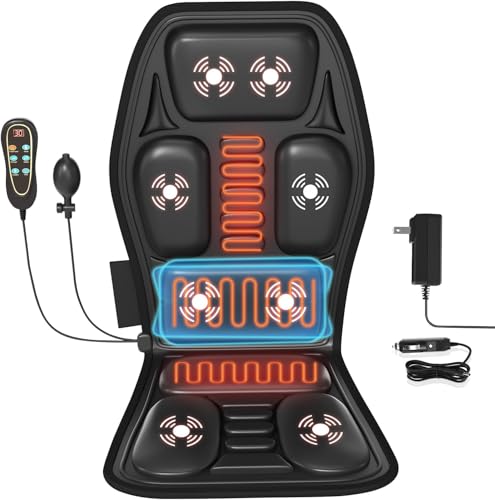 KNONNETD Back Massager for Chair, Massage Seat Cushion with Heat, Lumbar Traction, 6 Vibrating Motors Massager Chair Pad for Full Body Pain Relief, and Home Use KNONNETD