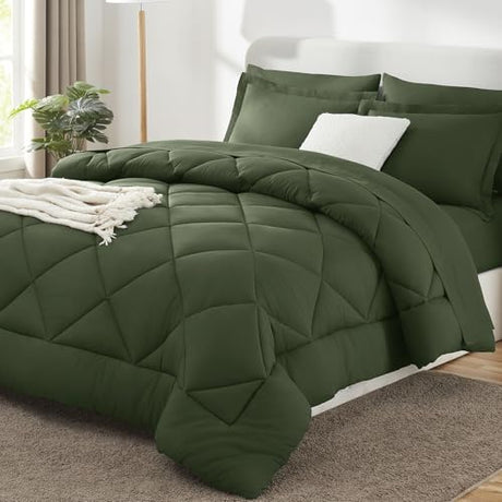 CozyLux King Size Comforter Set Olive Green - 7 Pieces Bed in a Bag King, Luxury Soft Bed Set for All Seasons, Bedding Set with Down Alternative Comforter, Sheets, Pillowcases & Shams CozyLux