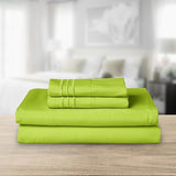 Elegant Comfort Luxurious 1500 Premium Hotel Quality Microfiber Three Line Embroidered Softest 4-Piece Bed Sheet Set, Wrinkle and Fade Resistant, Queen, Lime Elegant Comfort