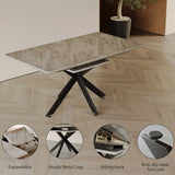 Modern Dining Table Set for 10,Expandable Dining Room Table Set,6-10 People Kitchen Table and Chairs Set with 63-78 in Marble Dinner Table Round Upholstered Boucle Chairs Ideal for Dining Room,Kitchen Hilknen