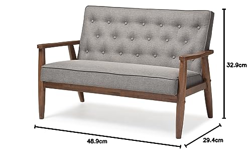 Baxton Studio Sorrento Mid-Century Retro Modern Grey Fabric Upholstered Wooden 2-Seater Loveseat Baxton Studio