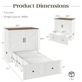 LUXOAK Twin Murphy Bed with Built-in Charging Station and Storage Drawer, Farmhouse Foldable Cabinet Bed for Guest Room, Apartment or Home Office, White LUXOAK