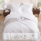 AMBERSPACE Queen Comforter Set White, Ruffle Shabby Chic Bedding Set Farmhouse 7 Pieces, All Season Fluffy Bed in a Bag with Sheets, Pillowcases & Shams AMBERSPACE